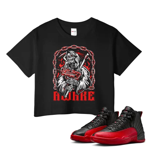 TeeVivo Air Jordan 12 Retro Flu Game Crop Top Match Awake Graphic CT8013-002