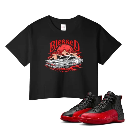 TeeVivo Air Jordan 12 Retro Flu Game Crop Top Match Blessed Graphic CT8013-002