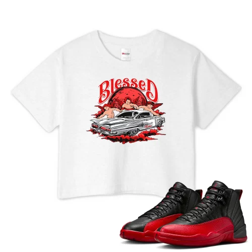 TeeVivo Air Jordan 12 Retro Flu Game Crop Top Match Blessed Graphic CT8013-002