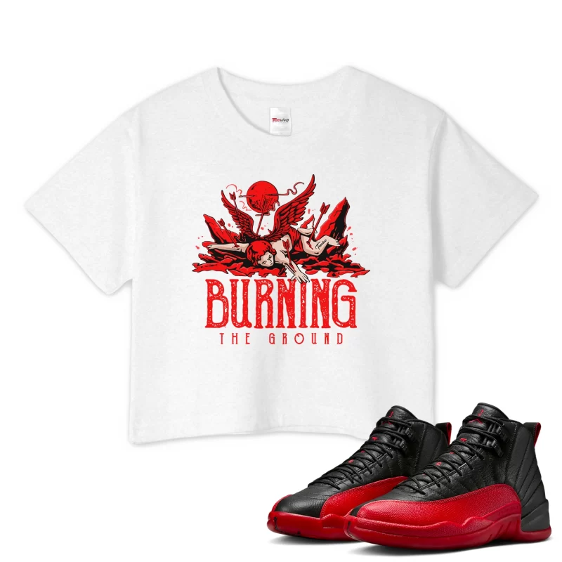 TeeVivo Air Jordan 12 Retro Flu Game Crop Top Match Burning the ground Graphic CT8013-002