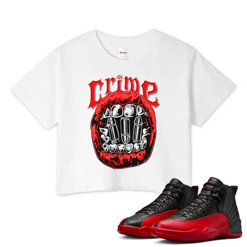 TeeVivo Air Jordan 12 Retro Flu Game Crop Top Match Crime Graphic CT8013-002