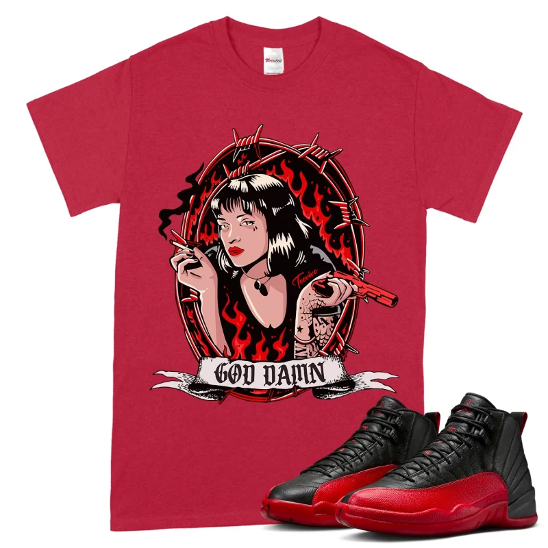 TeeVivo Air Jordan 12 Retro Flu Game T-Shirt Match God Daaamn Graphic CT8013-002