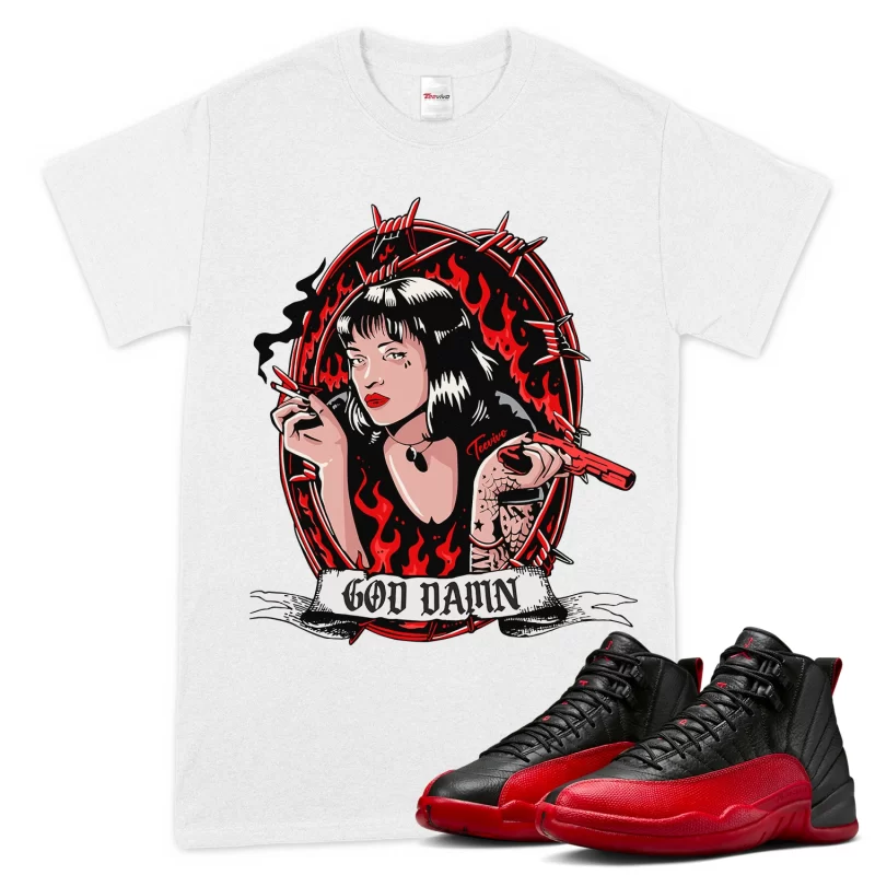 TeeVivo Air Jordan 12 Retro Flu Game T-Shirt Match God Daaamn Graphic CT8013-002
