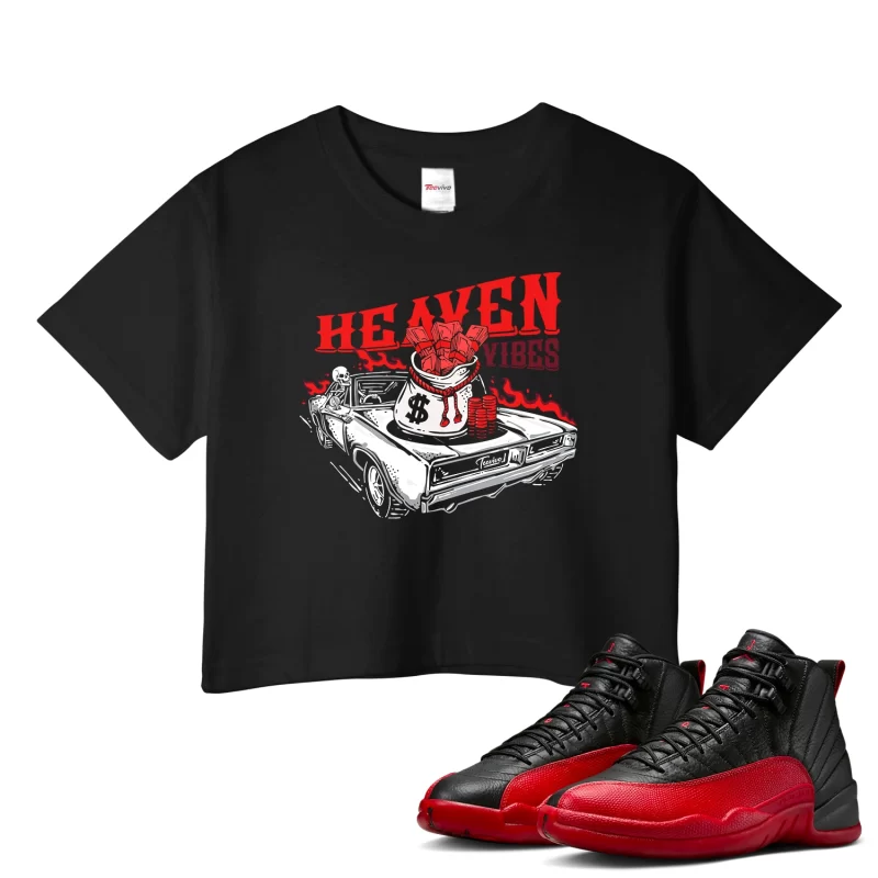 TeeVivo Air Jordan 12 Retro Flu Game Crop Top Match Heaven vibes Graphic CT8013-002
