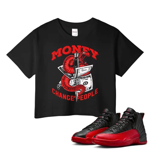 TeeVivo Air Jordan 12 Retro Flu Game Crop Top Match Money change people Graphic CT8013-002