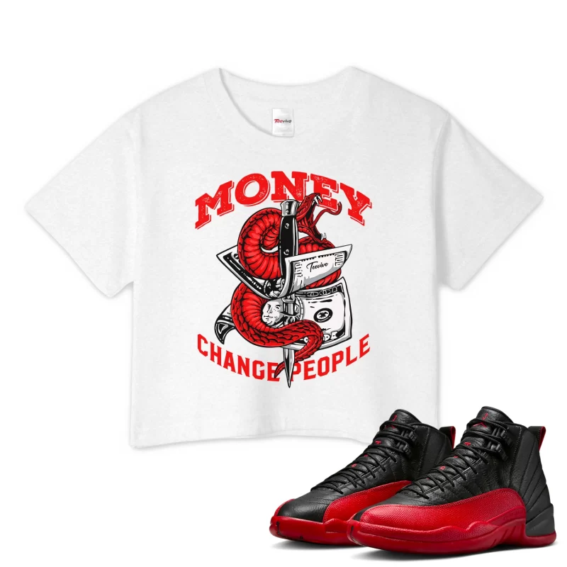 TeeVivo Air Jordan 12 Retro Flu Game Crop Top Match Money change people Graphic CT8013-002