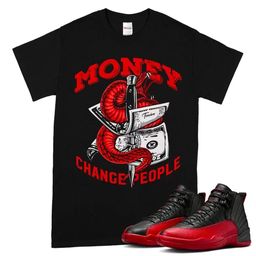 TeeVivo Air Jordan 12 Retro Flu Game T-Shirt Match Money change people Graphic CT8013-002