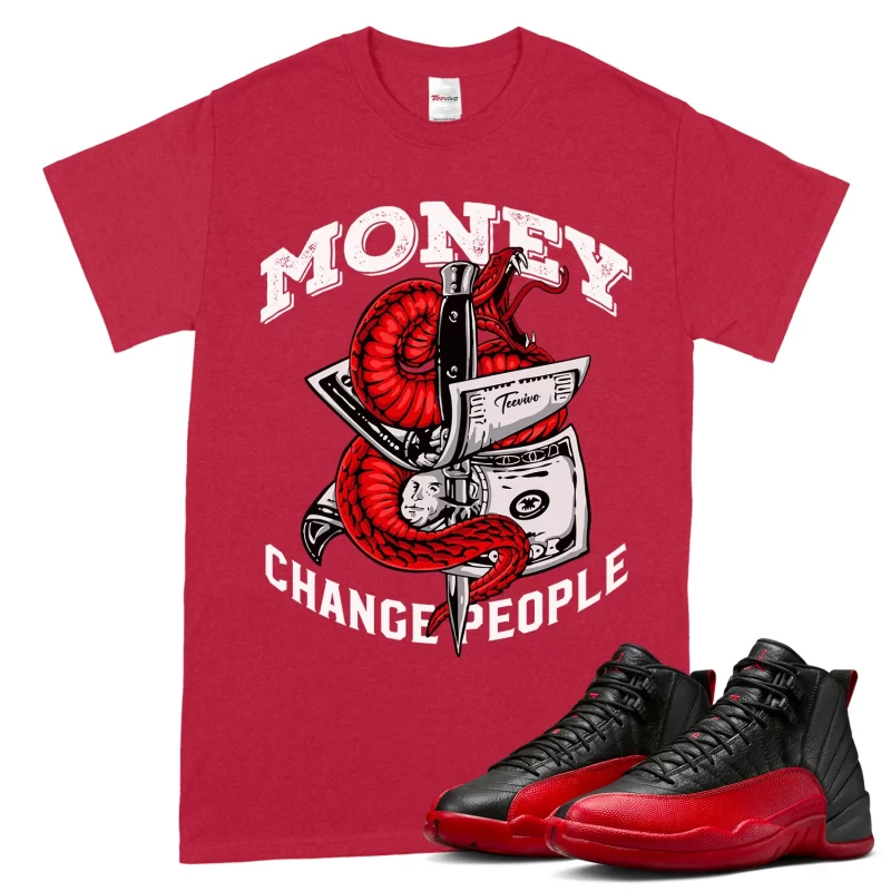 TeeVivo Air Jordan 12 Retro Flu Game T-Shirt Match Money change people Graphic CT8013-002