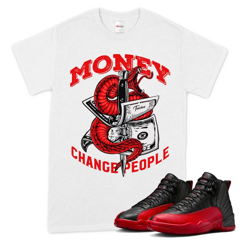 TeeVivo Air Jordan 12 Retro Flu Game T-Shirt Match Money change people Graphic CT8013-002