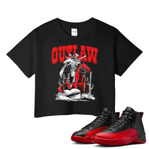 TeeVivo Air Jordan 12 Retro Flu Game Crop Top Match Outlaw Graphic CT8013-002