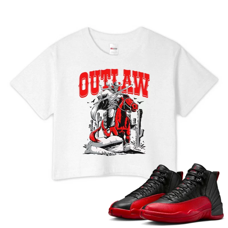 TeeVivo Air Jordan 12 Retro Flu Game Crop Top Match Outlaw Graphic CT8013-002