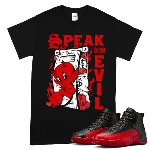 TeeVivo Air Jordan 12 Retro Flu Game T-Shirt Match Speak no evil Graphic CT8013-002
