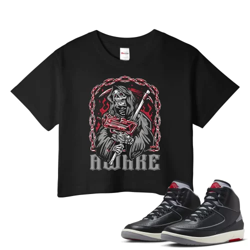 TeeVivo Jordan 2 Black Cement Crop Top, Awake Crop Top, Black Cement 2s Crop Top, Jordan 2 Outfit