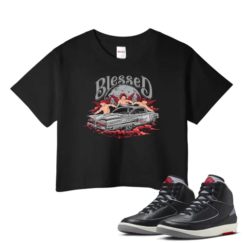 TeeVivo Jordan 2 Black Cement Crop Top, Blessed Crop Top, Black Cement 2s Crop Top, Jordan 2 Outfit