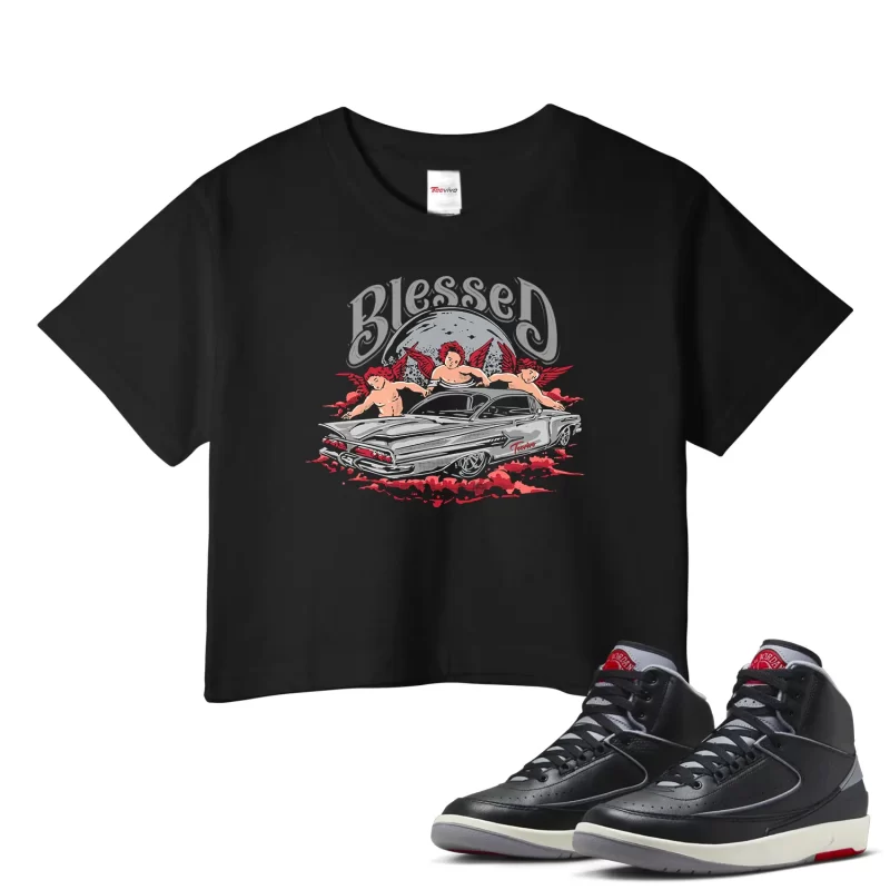TeeVivo Jordan 2 Black Cement Crop Top, Blessed Crop Top, Black Cement 2s Crop Top, Jordan 2 Outfit