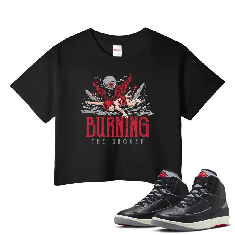TeeVivo Jordan 2 Black Cement Crop Top, Burning the ground Crop Top, Black Cement 2s Crop Top, Jordan 2 Outfit