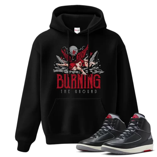 TeeVivo Jordan 2 Black Cement Hoodie, Burning the ground Hoodie, Black Cement 2s Hoodie, Jordan 2 Outfit