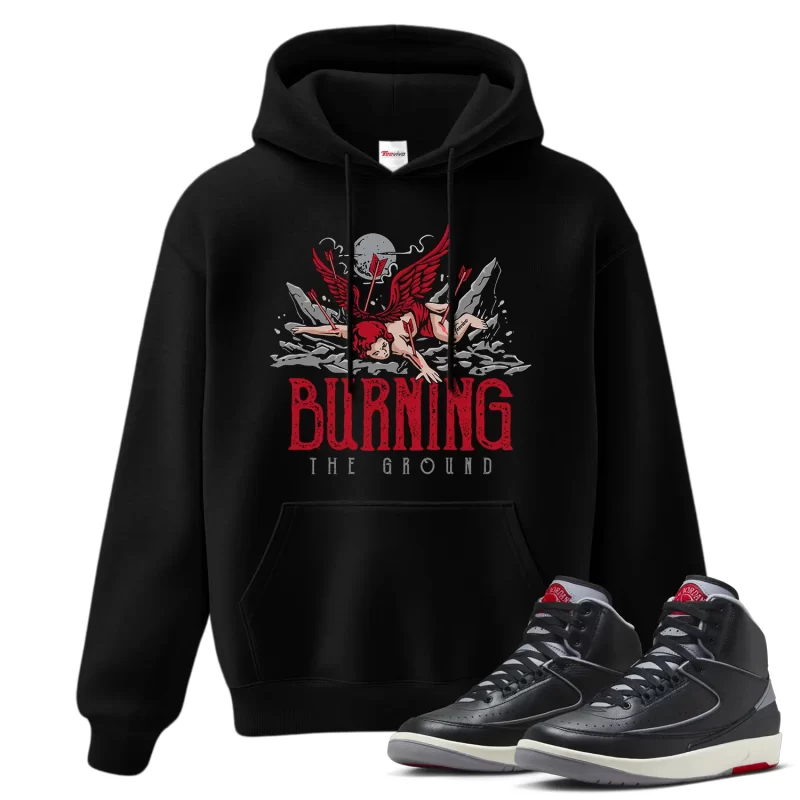 TeeVivo Jordan 2 Black Cement Hoodie, Burning the ground Hoodie, Black Cement 2s Hoodie, Jordan 2 Outfit