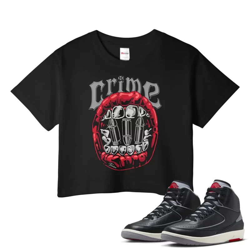 TeeVivo Jordan 2 Black Cement Crop Top, Crime Crop Top, Black Cement 2s Crop Top, Jordan 2 Outfit