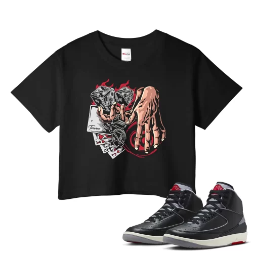 TeeVivo Jordan 2 Black Cement Crop Top, Gambling Crop Top, Black Cement 2s Crop Top, Jordan 2 Outfit