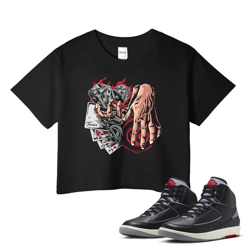 TeeVivo Jordan 2 Black Cement Crop Top, Gambling Crop Top, Black Cement 2s Crop Top, Jordan 2 Outfit