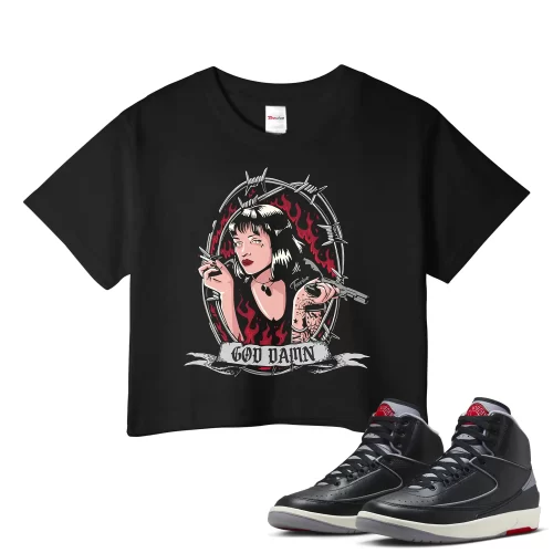 TeeVivo Jordan 2 Black Cement Crop Top, God Daaamn Crop Top, Black Cement 2s Crop Top, Jordan 2 Outfit