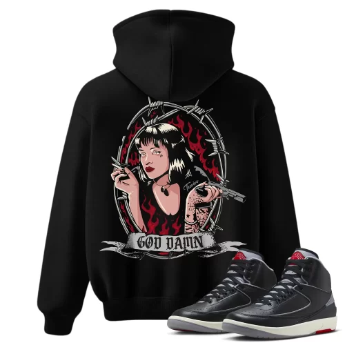 TeeVivo Jordan 2 Black Cement Hoodie, God Daaamn Hoodie, Black Cement 2s Hoodie, Jordan 2 Outfit