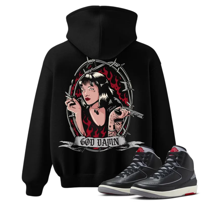 TeeVivo Jordan 2 Black Cement Hoodie, God Daaamn Hoodie, Black Cement 2s Hoodie, Jordan 2 Outfit