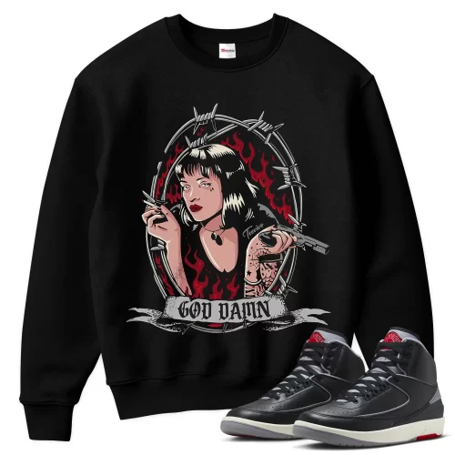 TeeVivo Jordan 2 Black Cement Sweatshirt, God Daaamn Sweatshirt, Black Cement 2s Sweatshirt, Jordan 2 Outfit