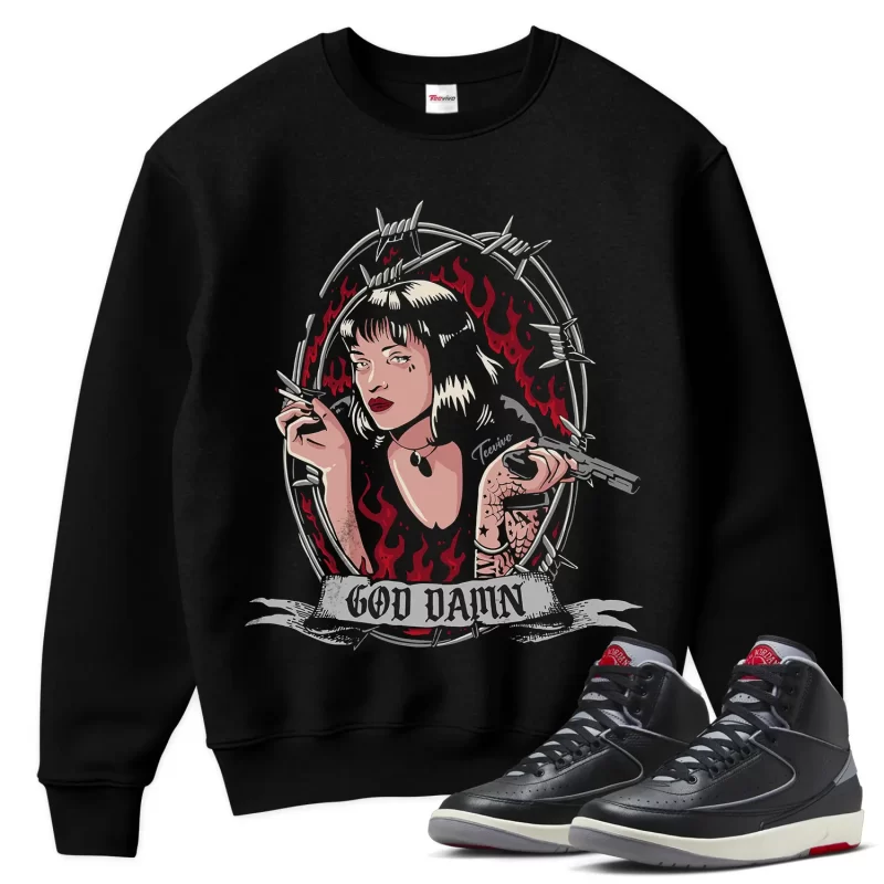 TeeVivo Jordan 2 Black Cement Sweatshirt, God Daaamn Sweatshirt, Black Cement 2s Sweatshirt, Jordan 2 Outfit