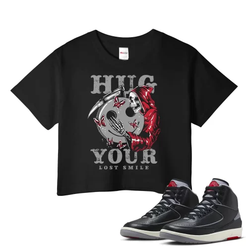 TeeVivo Jordan 2 Black Cement Crop Top, Hug your lost smile Crop Top, Black Cement 2s Crop Top, Jordan 2 Outfit