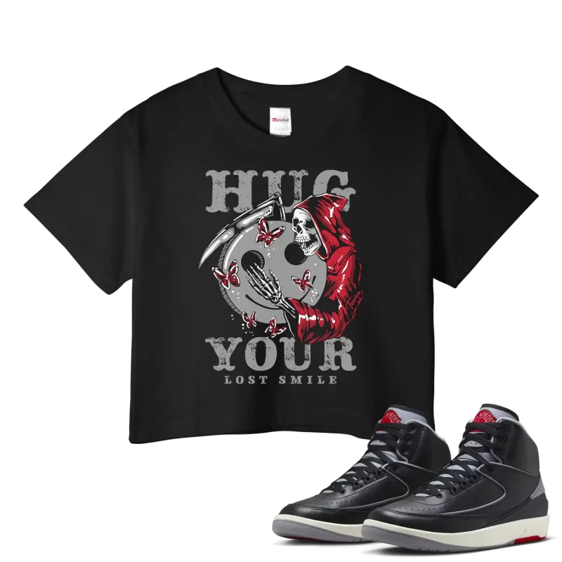 TeeVivo Jordan 2 Black Cement Crop Top, Hug your lost smile Crop Top, Black Cement 2s Crop Top, Jordan 2 Outfit