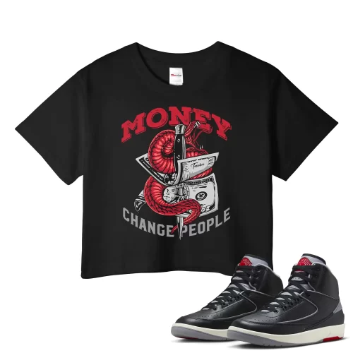 TeeVivo Jordan 2 Black Cement Crop Top, Money change people Crop Top, Black Cement 2s Crop Top, Jordan 2 Outfit