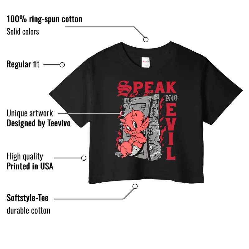 TeeVivo Jordan 2 Black Cement Crop Top, Speak no evil Crop Top, Black Cement 2s Crop Top, Jordan 2 Outfit