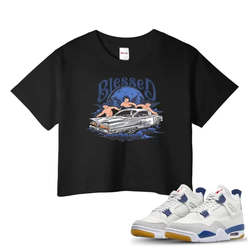 TeeVivo Jordan 4 SB Navy Crop Top, Blessed Crop Top, SB Navy 4s Crop Top, Jordan 4 Outfit