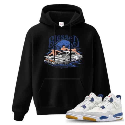 TeeVivo Jordan 4 SB Navy Hoodie, Blessed Hoodie, SB Navy 4s Hoodie, Jordan 4 Outfit