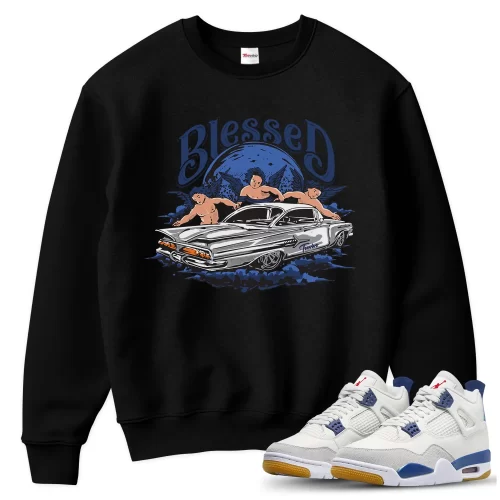 TeeVivo Jordan 4 SB Navy Sweatshirt, Blessed Sweatshirt, SB Navy 4s Sweatshirt, Jordan 4 Outfit
