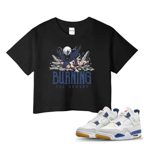 TeeVivo Jordan 4 SB Navy Crop Top, Burning the ground Crop Top, SB Navy 4s Crop Top, Jordan 4 Outfit