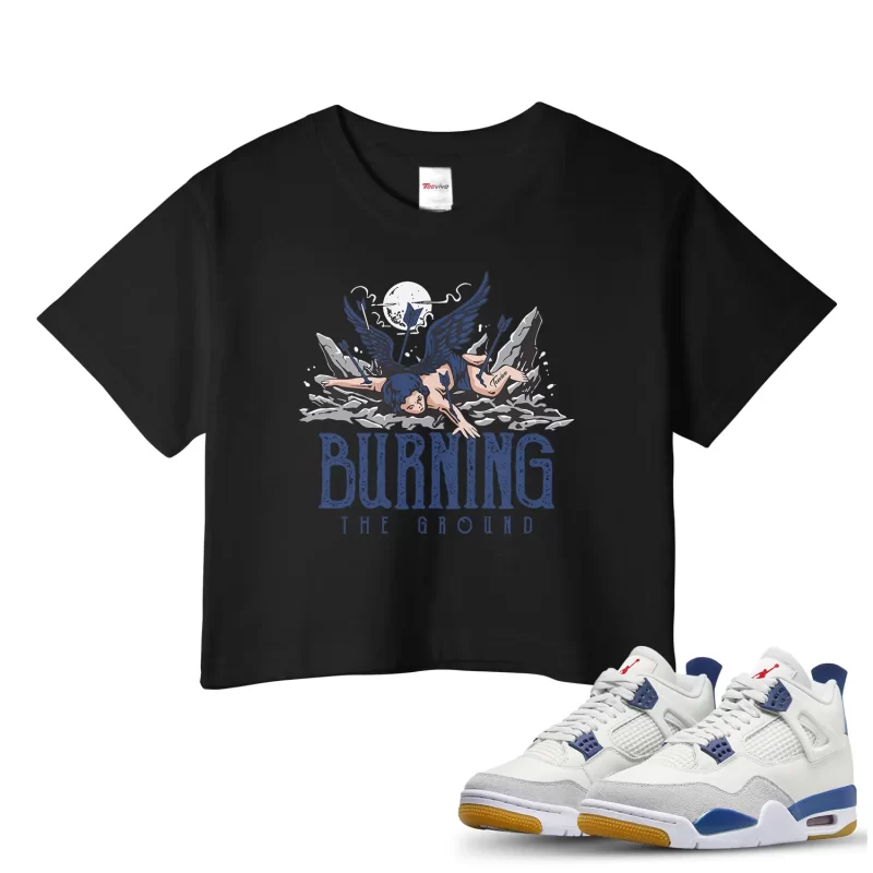 TeeVivo Jordan 4 SB Navy Crop Top, Burning the ground Crop Top, SB Navy 4s Crop Top, Jordan 4 Outfit