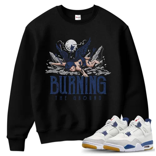 TeeVivo Jordan 4 SB Navy Sweatshirt, Burning the ground Sweatshirt, SB Navy 4s Sweatshirt, Jordan 4 Outfit