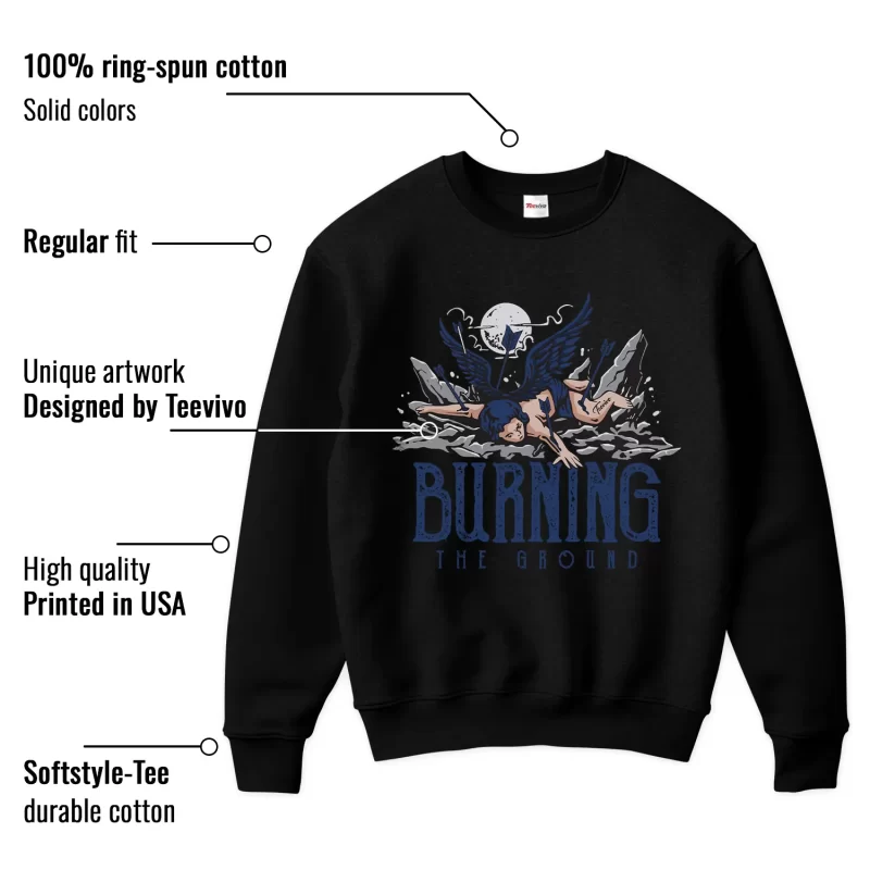 TeeVivo Jordan 4 SB Navy Sweatshirt, Burning the ground Sweatshirt, SB Navy 4s Sweatshirt, Jordan 4 Outfit