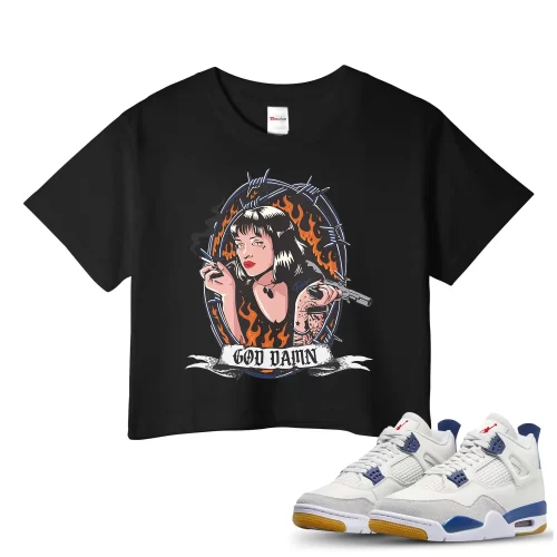 TeeVivo Jordan 4 SB Navy Crop Top, God Daaamn Crop Top, SB Navy 4s Crop Top, Jordan 4 Outfit