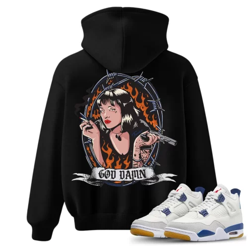 TeeVivo Jordan 4 SB Navy Hoodie, God Daaamn Hoodie, SB Navy 4s Hoodie, Jordan 4 Outfit