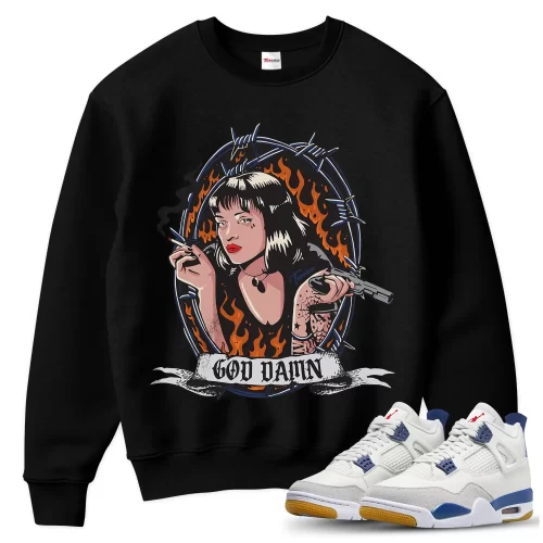 TeeVivo Jordan 4 SB Navy Sweatshirt, God Daaamn Sweatshirt, SB Navy 4s Sweatshirt, Jordan 4 Outfit