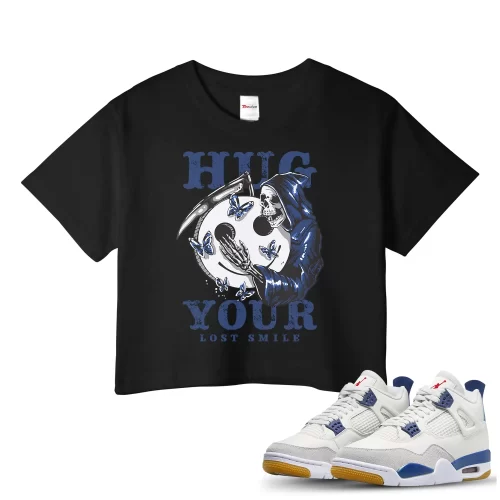 TeeVivo Jordan 4 SB Navy Crop Top, Hug your lost smile Crop Top, SB Navy 4s Crop Top, Jordan 4 Outfit