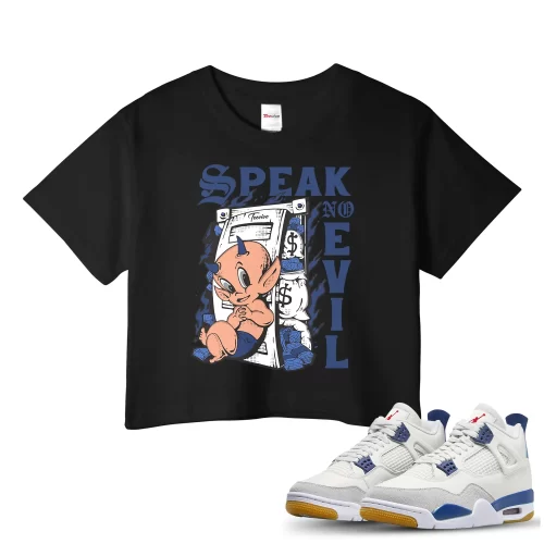 TeeVivo Jordan 4 SB Navy Crop Top, Speak no evil Crop Top, SB Navy 4s Crop Top, Jordan 4 Outfit