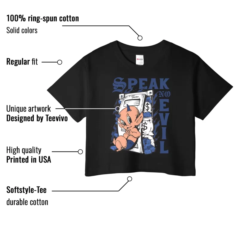 TeeVivo Jordan 4 SB Navy Crop Top, Speak no evil Crop Top, SB Navy 4s Crop Top, Jordan 4 Outfit