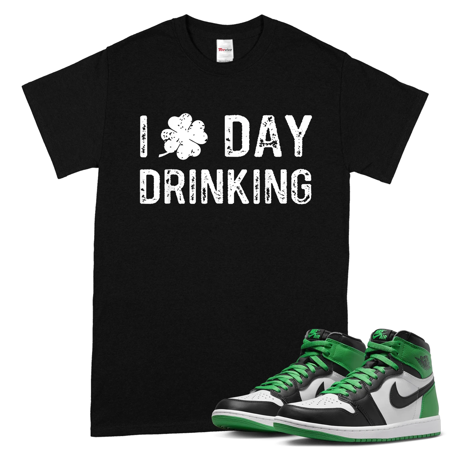 I Love Day Drinking, Shamrock Heart, Love St Paddy's Day T-Shirt match Air Jordan 1  High OG Lucky Green
