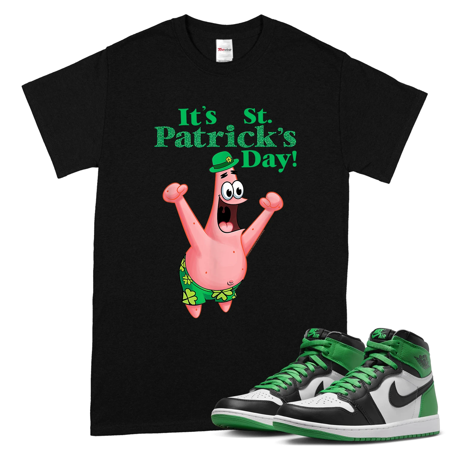 Spongebob St. Patrick's day T-shirt match Air Jordan 1  High OG Lucky Green